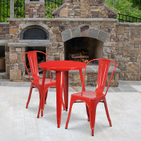 Flash Furniture CH-51080TH-2-18CAFE-RED-GG 24" Round Metal Table Set with Cafe Chairs in Red